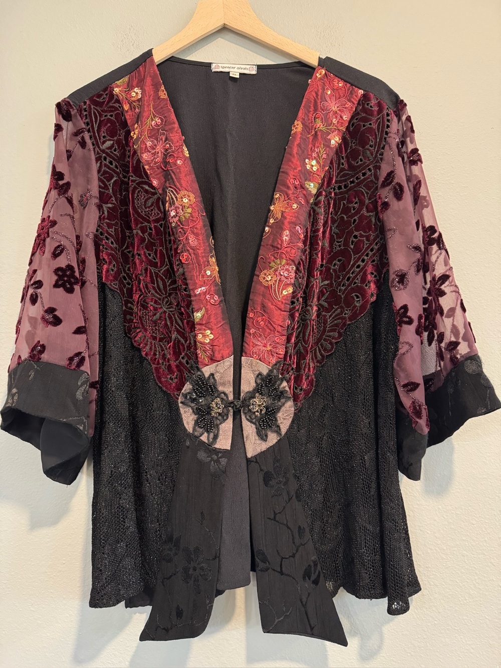 Spencer Alexis Burnout Embroidered Kimono Top Whimsigoth 2X